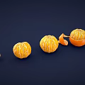 Fresh Oranges In Whole Peeled Segmented States With Peel On Dark Blue Background
