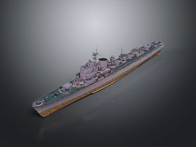 Detailed Military Warship Model With Gray Hull Deck Structures And Cannons 3d model