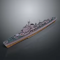 Detailed Military Warship Model With Gray Hull Deck Structures And Cannons