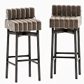 Modern Light Toned Velvet Bar Stools with Vertical Tufted Padded Seats and Dark Slim Legs