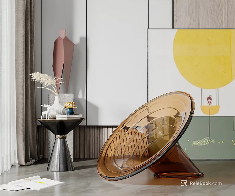 Sleek Amber Acrylic Single Chair With Modern Design In Minimalist Home Interior 3d model 