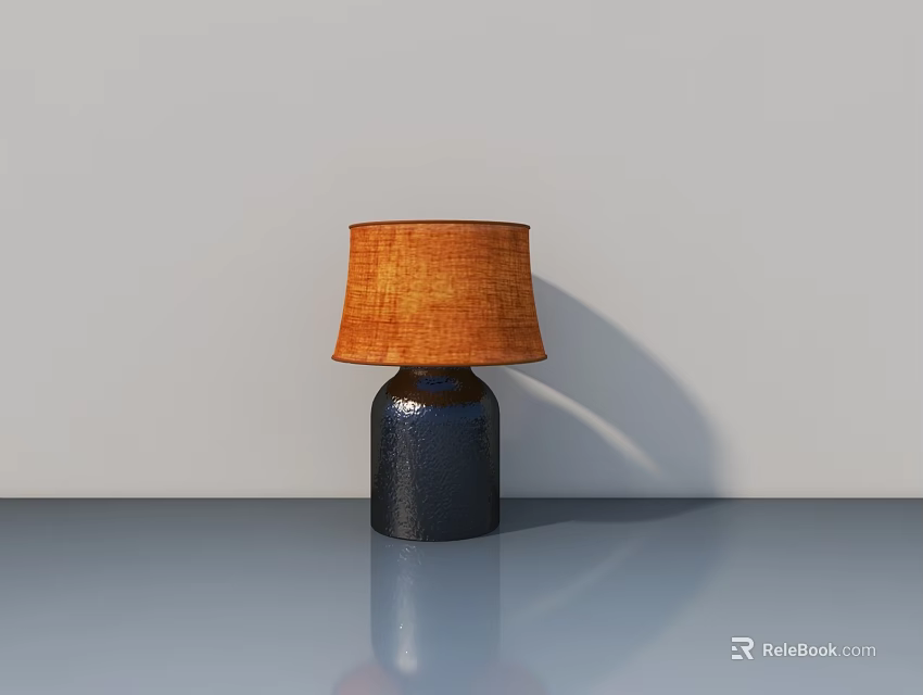 Modern Table Lamp With Orange Woven Shade And Dark Ceramic Base On Light Surface 3d model