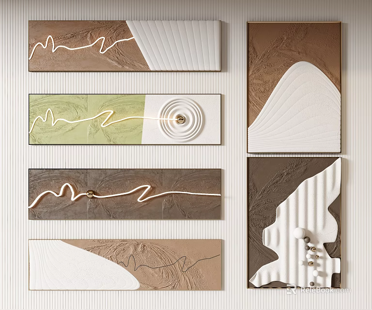 Abstract Wall Art Decor With Wavy Lines Circular Patterns And Textured Layers 3d model