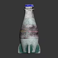 Vintage Metallic Bottle With Purple Label Blue Cap And Three Feet Base