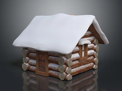 Cartoon Scene Of Cozy Log Cabin With Snow Covered Roof Log Structure Door And Windows 3d model