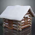 Cartoon Scene Of Cozy Log Cabin With Snow Covered Roof Log Structure Door And Windows