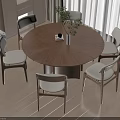 Modern Interior With Round Wooden Dining Table Four Chairs And Potted Plant