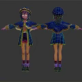 3D Character Model With Blue Cloak Yellow Trim Hat Front And Back Views 3d model