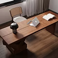 Wooden Writing Desk With Laptop Open Book Table Lamp And Chair In Modern Study Room