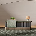 Elegant Modern Reception Desk Interior With Marble Countertop Table Lamp And Potted Plant