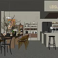 Leisure Style Milk Tea Shop Interior With Bar Counter Tables Chairs Pendant Lights Artwork