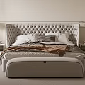 Modern Style Double Bed With Tufted Headboard Bench Nightstands Table Lamp Plant And Light Tones