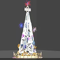 Illuminated Decorative Tower Model With Colorful Fireworks Ornate Base And Geometric Patterns 3d model