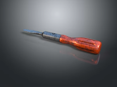 Durable Hardware Screwdriver With Orange Wooden Handle And Metal Blade On Gray Background With Reflection 3d model