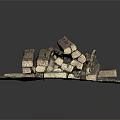 Rustic Stacked Wooden Logs Placed On Textured Natural Stone Surface With Grain