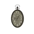Vintage Oval Wall Clock With Gray Dial White Numbers And Hanging Hook