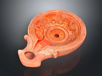 Traditional Terracotta Household Container With Carved Floral Patterns Curved Handle And Central Hole 3d model