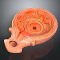Traditional Terracotta Household Container With Carved Floral Patterns Curved Handle And Central Hole