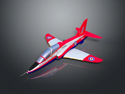 Red and White RAF Themed Aircraft with Roundels on Wings and Shiny Exterior 3d model