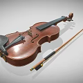 Vintage Wooden Violin With Bow And Brown Body For Musical Performance
