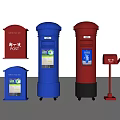 Colorful Post Boxes Collection With Red Blue Designs And Mail Slots 3d model