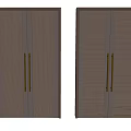 Light Brown Wooden Double Doors Featuring Vertical Panel Design And Black Handles 3d model