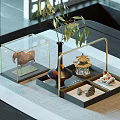 Elegant Decorative Ornament Set With Transparent Display Case Vase Pagoda Figurine On Tray