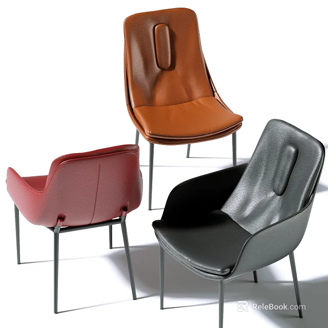 Modern Leisure Chairs With Leather Upholstery Red Black Brown Colors And Metal Legs 3d model 