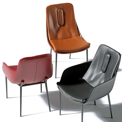 Modern Leisure Chairs With Leather Upholstery Red Black Brown Colors And Metal Legs 3d model