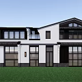Modern Chinese Style Townhouse Exterior With White Walls Black Roofs And Green Lawn