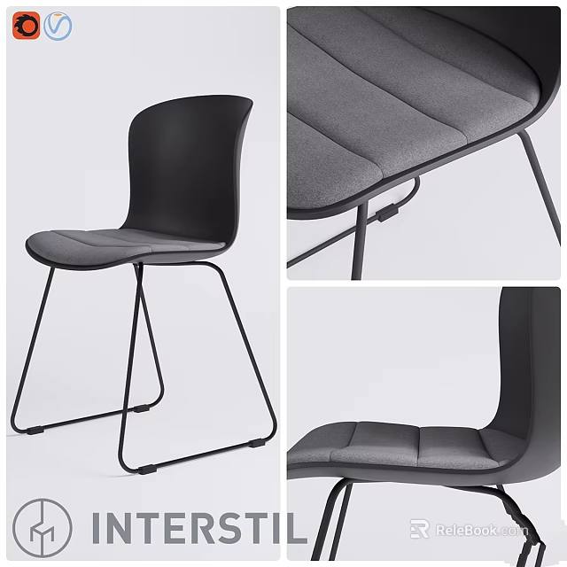 Black Modern Chair With Sleek Leather Seat And Metal Leg Design 3d model 
