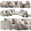 Multi person L shaped Beige Sofa With Throw Pillows And Blankets 3d model