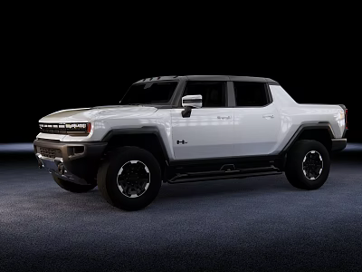 White Hummer Pickup Truck With Rugged Exterior Design And Large All Terrain Tires 3d model