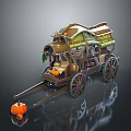 Decorative Pumpkin Cart With Detailed Wheels Green Decor And Small Pumpkin