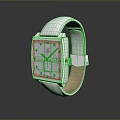 Stylish White Strap Watch with Square Dial Transparent Case and Yellow Details