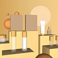Elegant Golden Perfume Cosmetics Display With Premium Packaging Boxes And Bottles On Stands
