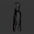 Gray Hooded Puffer Jacket With Red Lining Zipper And Chest Logo 3d model