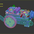 Blue 3D Printed Mechanical Device With Wheels Gears Drum And Structured Components 3d model