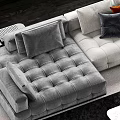 Modern Gray Sofa and Coffee Table Set with Plush Pillows and Side Table 3d model