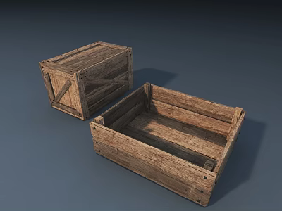 Rustic Wooden Boxes One With Lid And Another Open Top Design 3d model