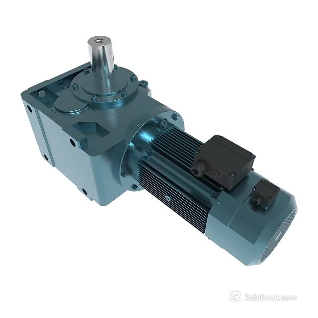 Blue Gear Reducer Motor With Metal Housing Mounting Holes And Top Shaft 3d model 
