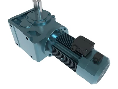 Blue Gear Reducer Motor With Metal Housing Mounting Holes And Top Shaft 3d model