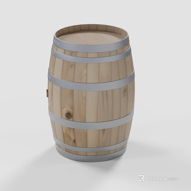 Wooden Barrel With Metal Hoops Cylindrical Storage Container For Household Use 3d model 