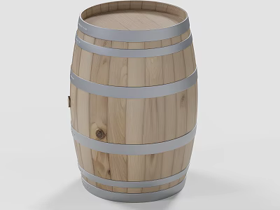 Wooden Barrel With Metal Hoops Cylindrical Storage Container For Household Use 3d model