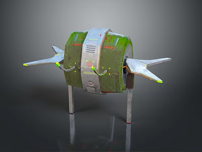 3D Rendered Futuristic Mechanical Device With Green Gray Exterior And Wing Like Structures 3d model