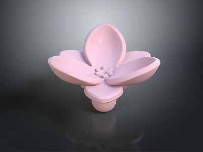 Pink Flower Featuring Layered Petals And Central Stamens On Dark Reflective Surface 3d model