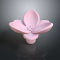 Pink Flower Featuring Layered Petals And Central Stamens On Dark Reflective Surface
