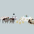 Versatile Dining Table Set Combination With Various Chairs Decorations And Hanging Lamp