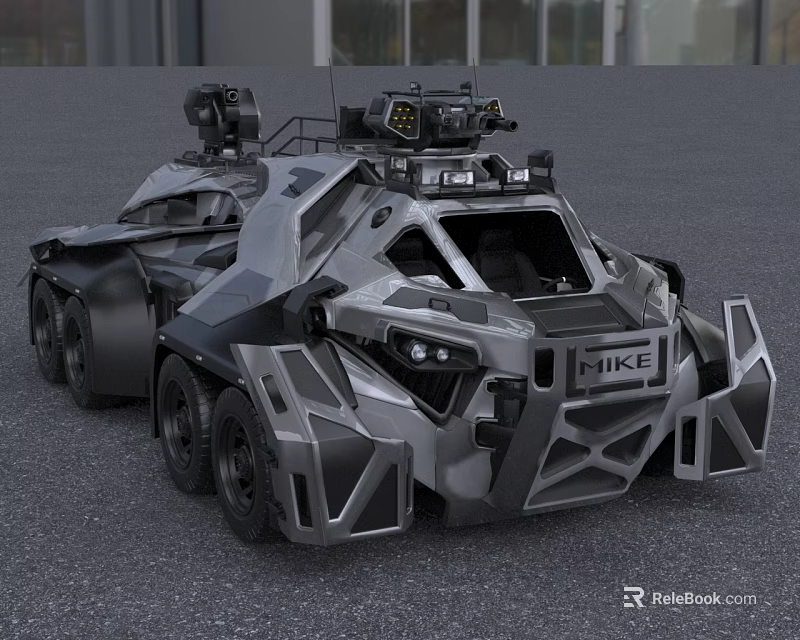 MIKE Armored Six Wheeled Car With Futuristic Design And Roof Mounted Equipment 3d model 