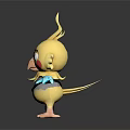 Cute Yellow Bird Game Movie Character With Red Cheeks Gray Outfit And Blue Mechanical Arm
